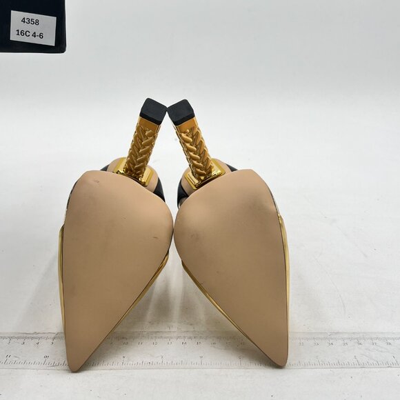 FSJ Gold Clear Gold Metal Chain Chunky High Heel Pointed Toe Slip On Pumps - Picture 7 of 8